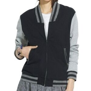 Madewell Women's Black and Gray Varsity Bomber Jacket, Sz M